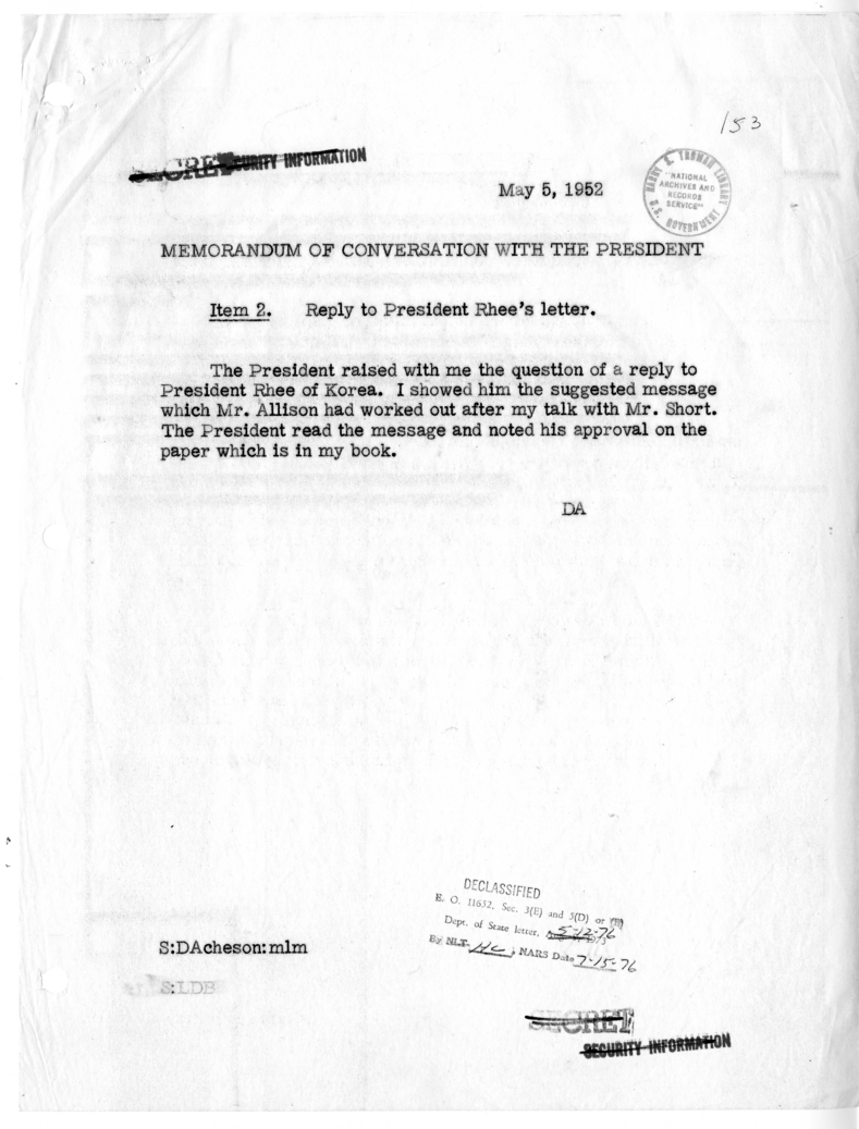 Memorandum of Conversation with President Harry S. Truman