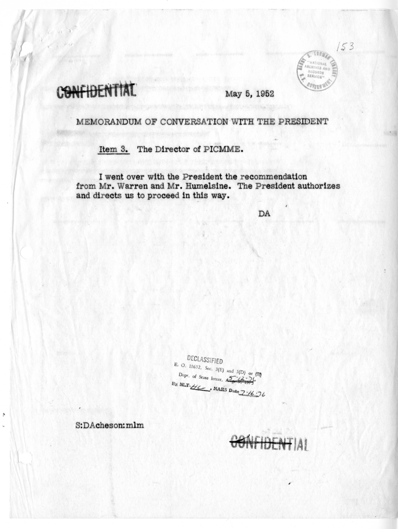 Memorandum of Conversation with President Harry S. Truman
