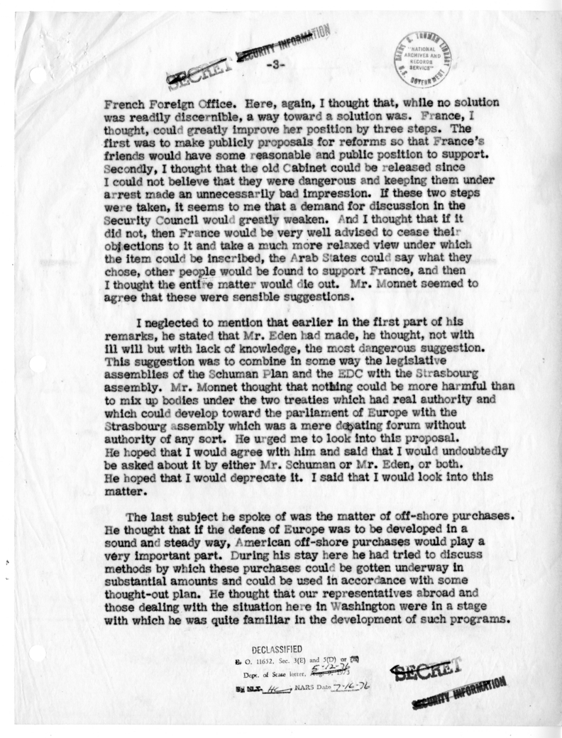Memorandum of Conversation with Jean Monnet
