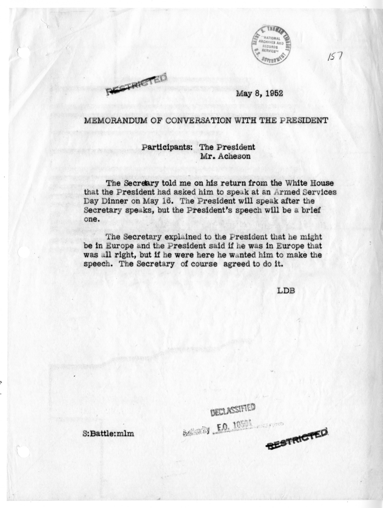 Memorandum of Conversation with the President