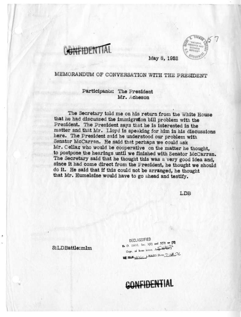 Memorandum of Conversation with the President