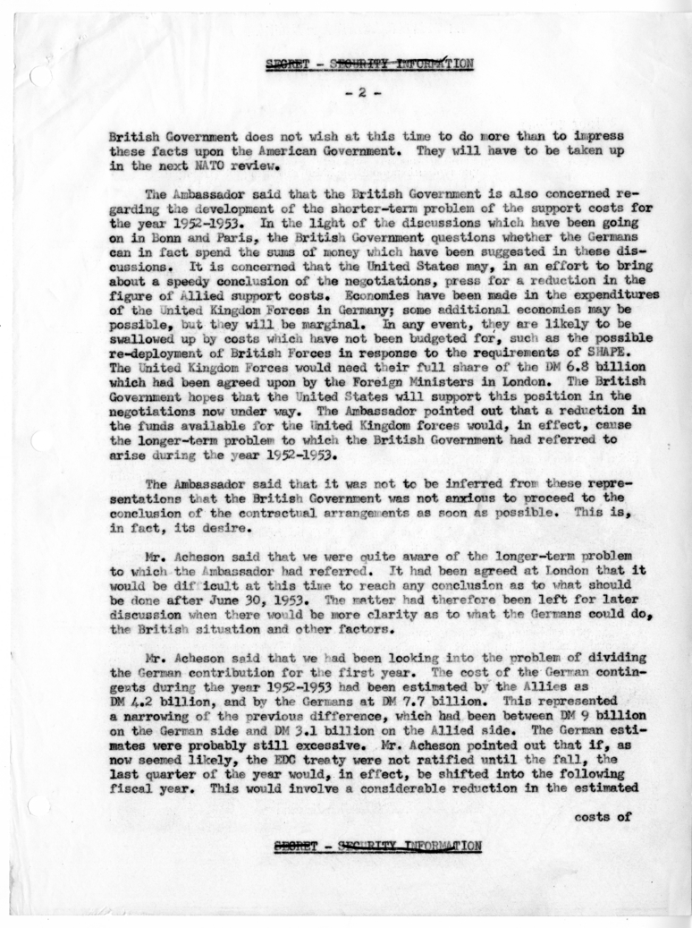 Memorandum of Conversation with Ambassador Sir Oliver Franks of Great Britain, James C. H. Bonbright, and Jacques Reinstein