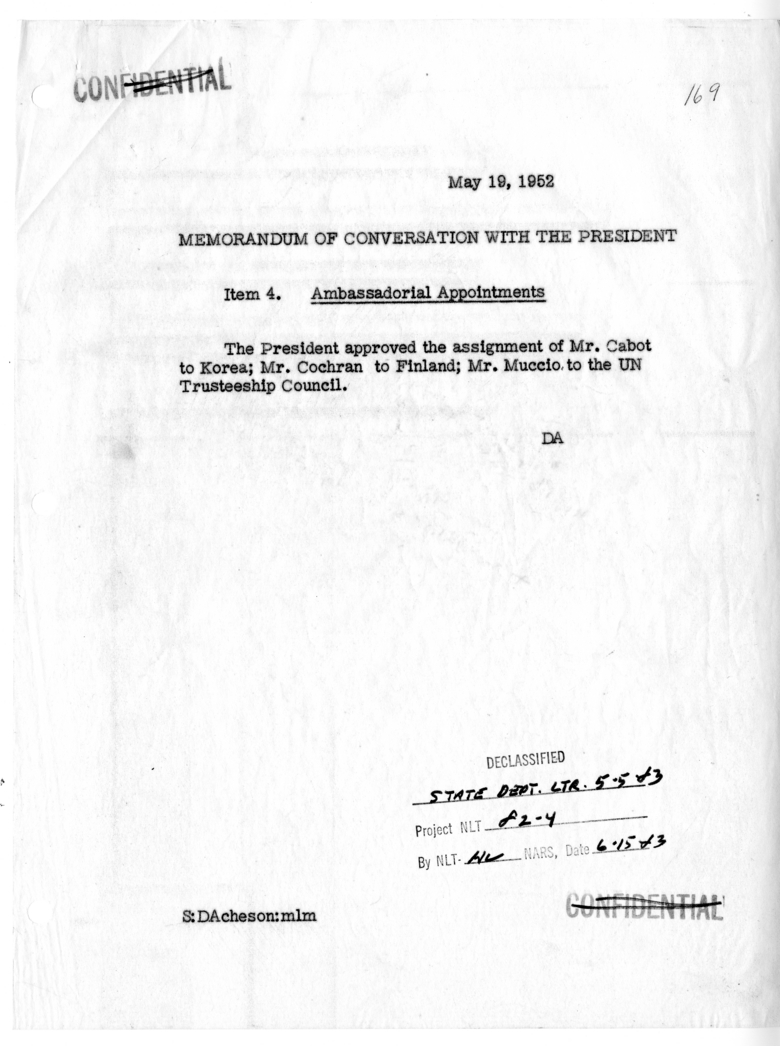 Memorandum of Conversation with the President