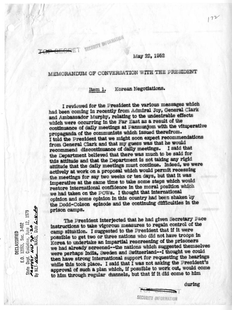 Memorandum of Conversation with the President