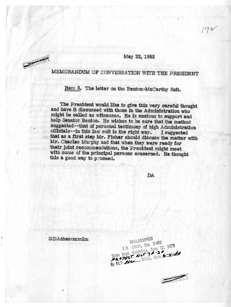 Memorandum of Conversation with the President