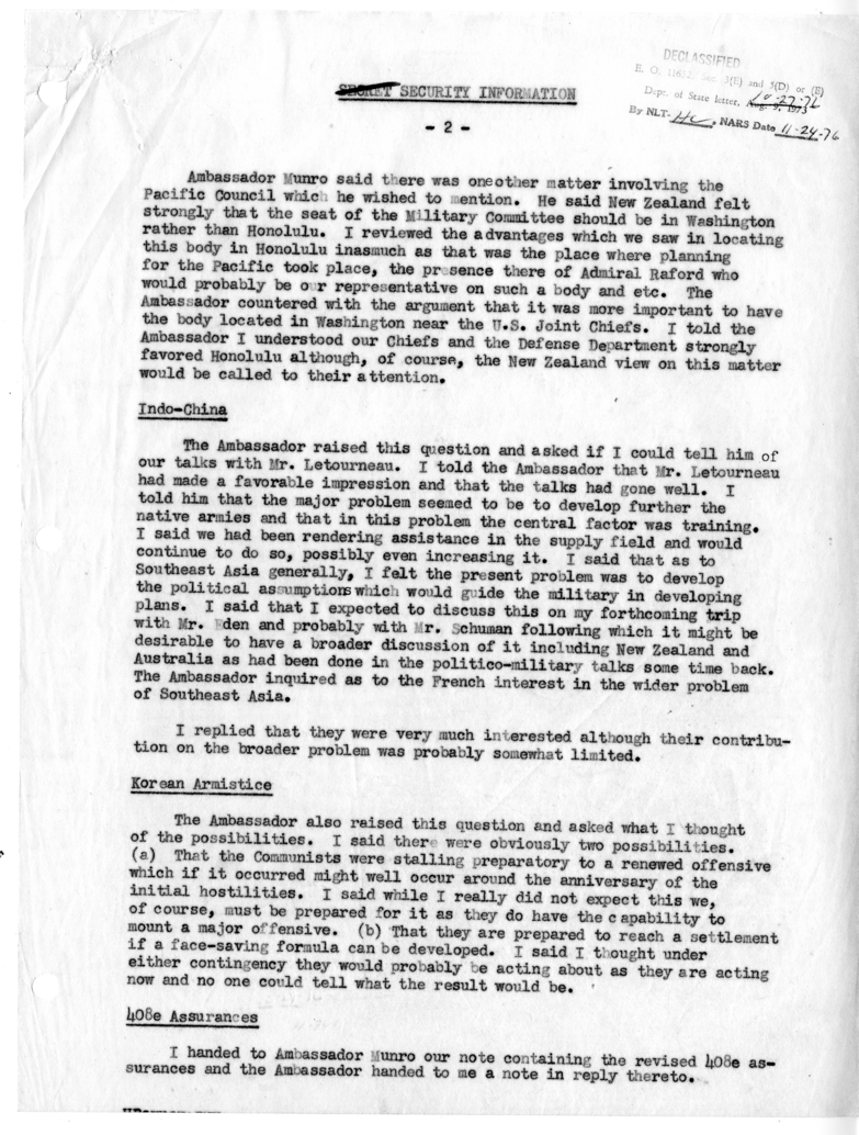 Memorandum of Conversation with Ambassador Leslie Munro of New Zealand, Counselor George Laking of New Zealand, and G. Hayden Raynor