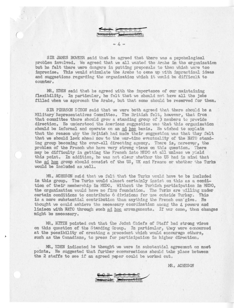 Memorandum of Ministerial Talks with Foreign Secretary Anthony Eden of the United Kingdom, Sir William Strang, United States Ambassador to Great Britain Walter Gifford, and Others