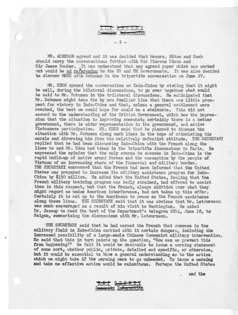 Memorandum of Ministerial Talks with Foreign Secretary Anthony Eden of the United Kingdom, Sir William Strang, United States Ambassador to Great Britain Walter Gifford, and Others