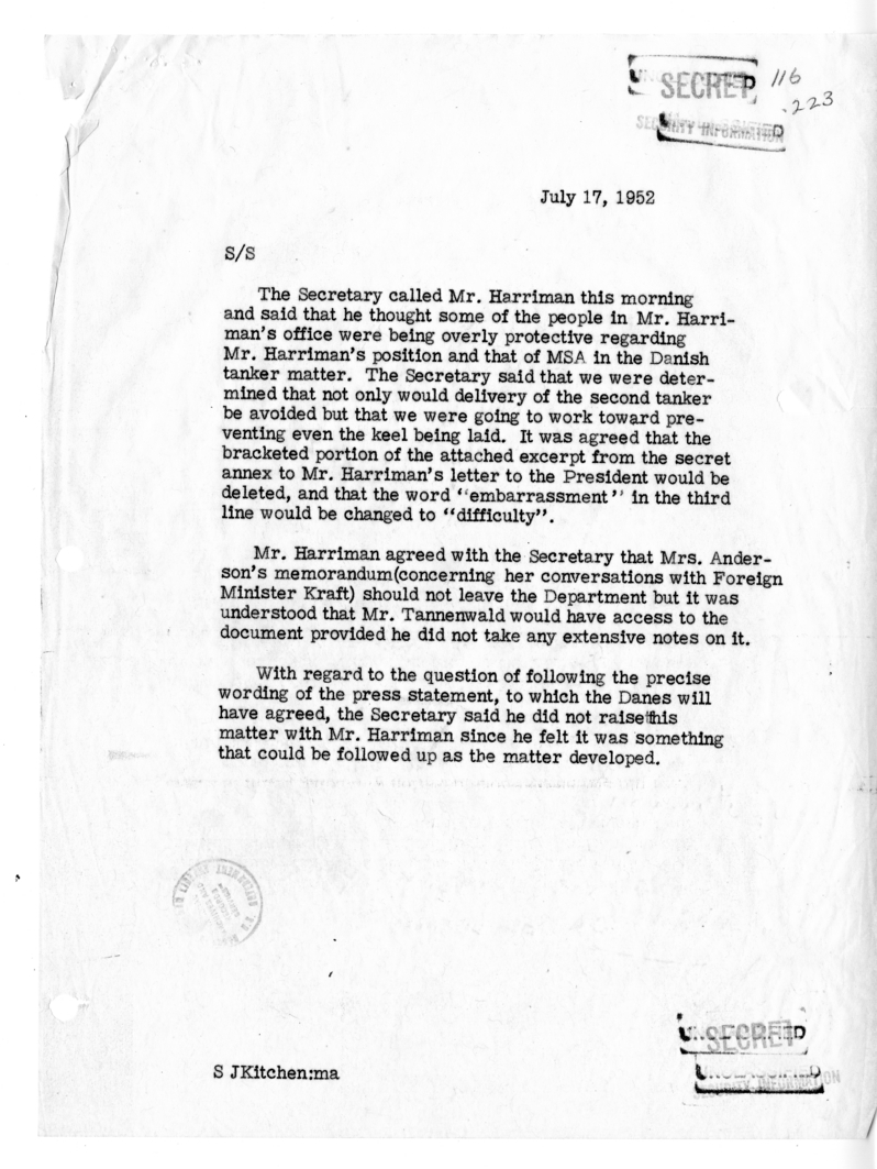 Memorandum of Telephone Conversation with Averell Harriman