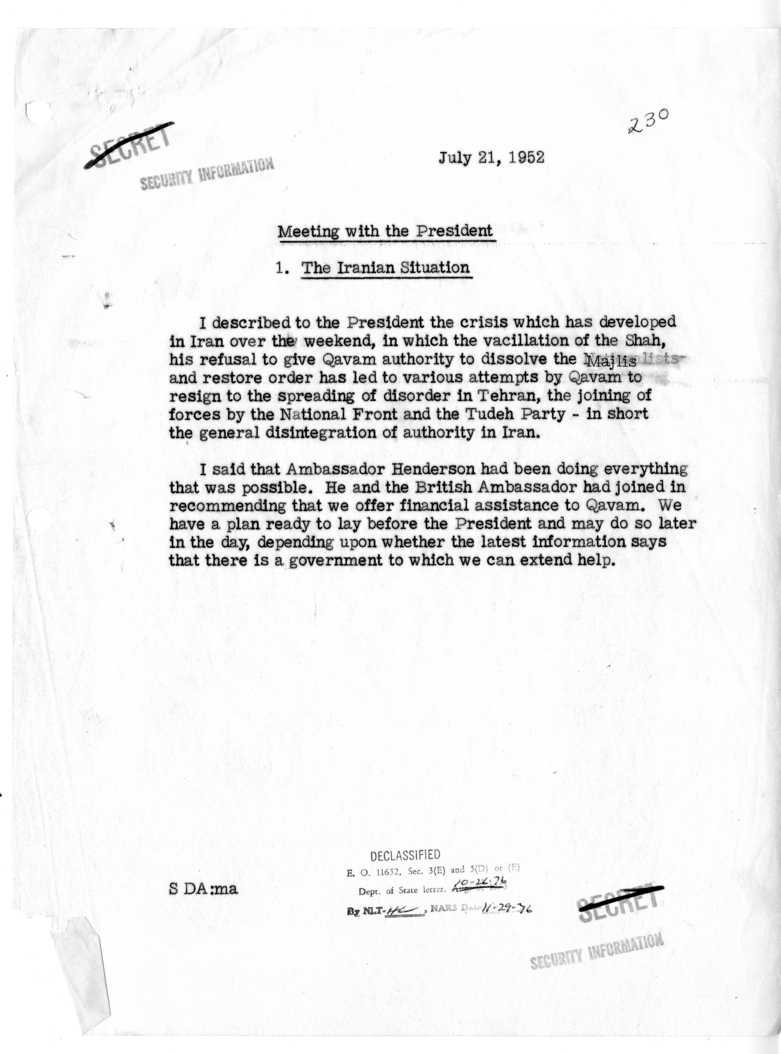 Memorandum of Conversation with President Harry S. Truman