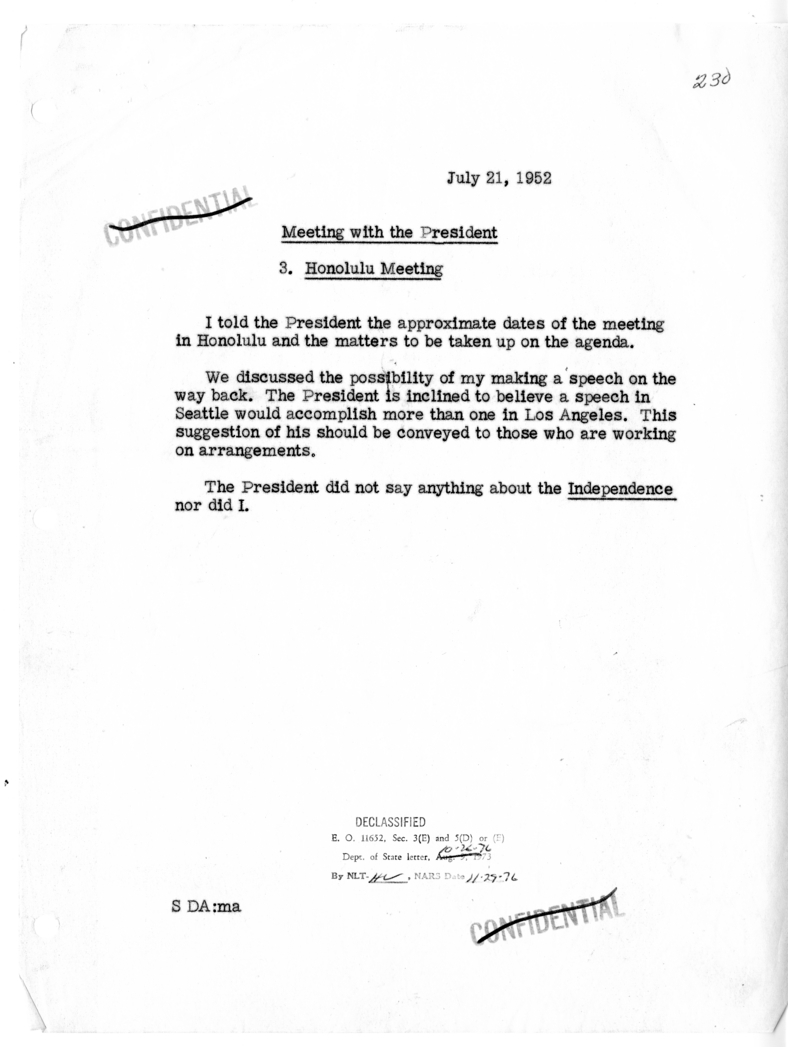 Memorandum of Conversation with President Harry S. Truman