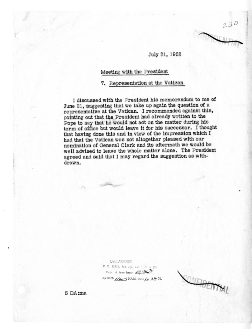 Memorandum of Conversation with President Harry S. Truman