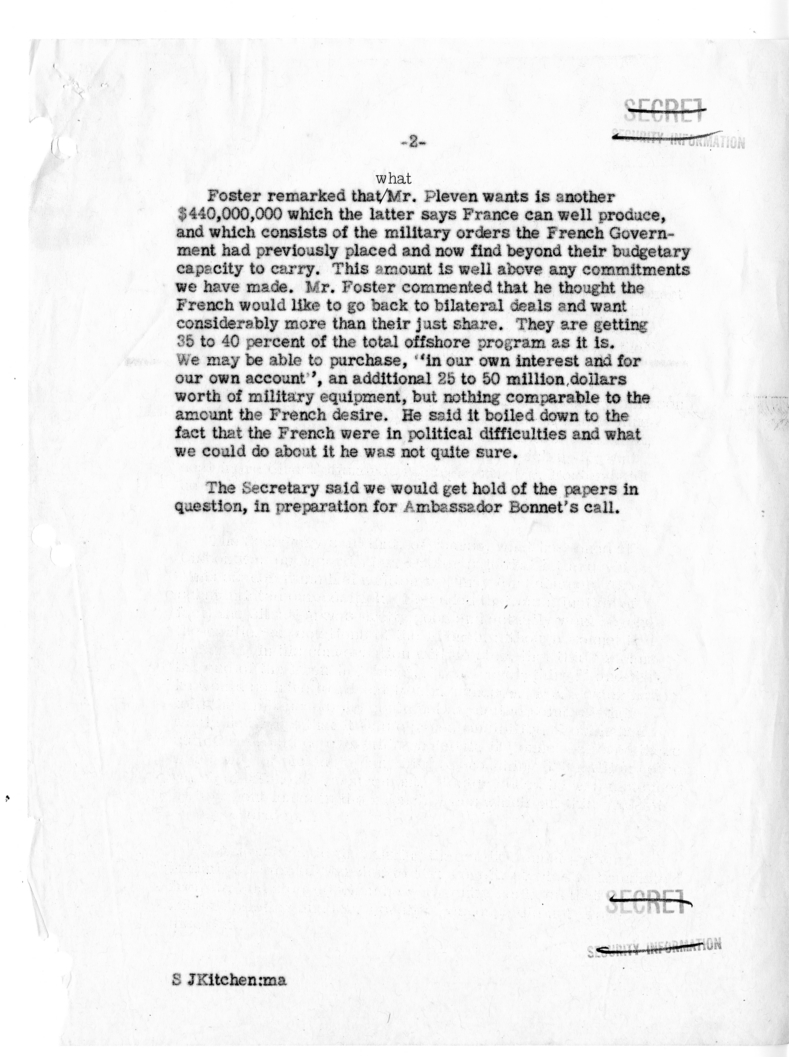 Memorandum of Telephone Conversation with Deputy Secretary of Defense William C. Foster