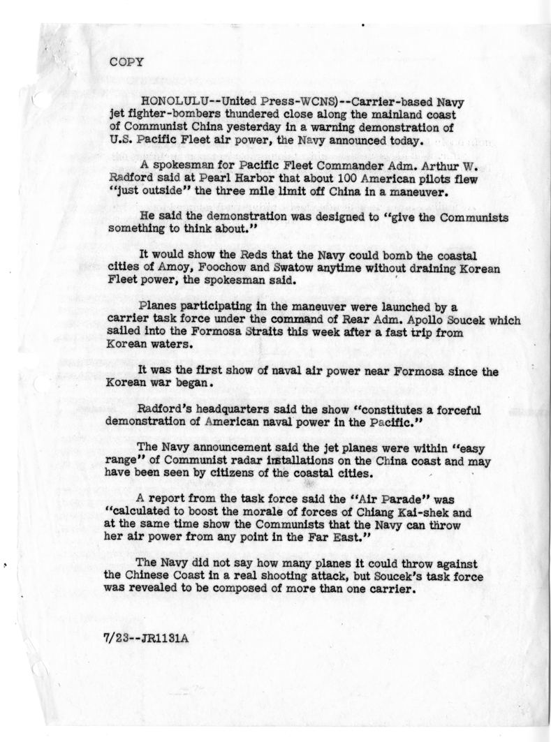 Memorandum of Telephone Conversation with Secretary of Defense Robert Lovett