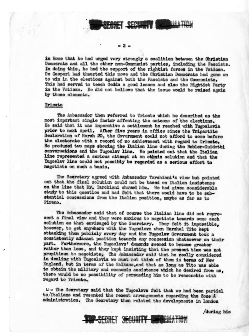 Memorandum of Conversation with Ambassador Alberto Tarchiani; George W. Perkins; and Homer Byington