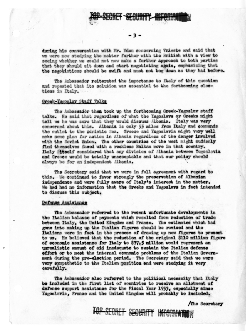 Memorandum of Conversation with Ambassador Alberto Tarchiani; George W. Perkins; and Homer Byington