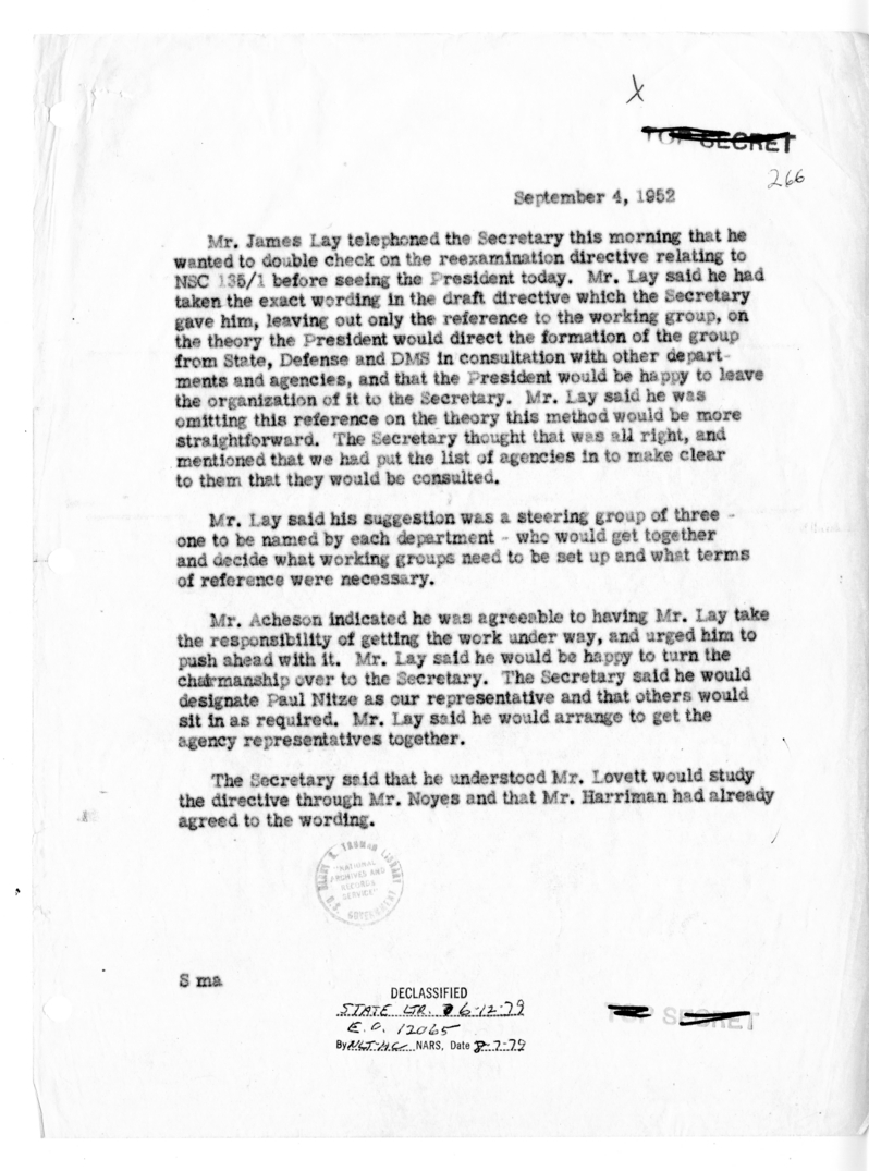 Memorandum of Telephone Conversation with Executive Secretar of the National Security Council James S. Lay