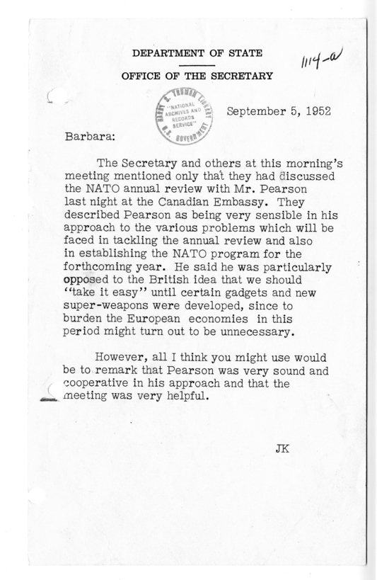 Memorandum from Jeffrey Kitchen to Barbara Evans