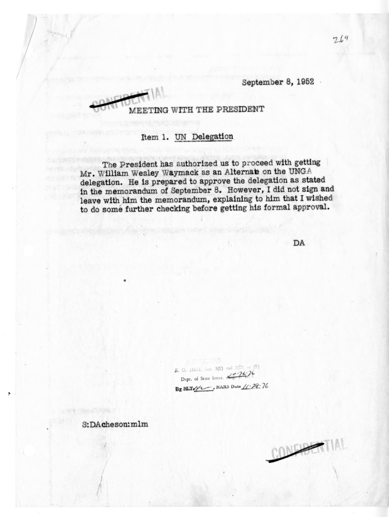 Memorandum of Conversation with President Harry S. Truman