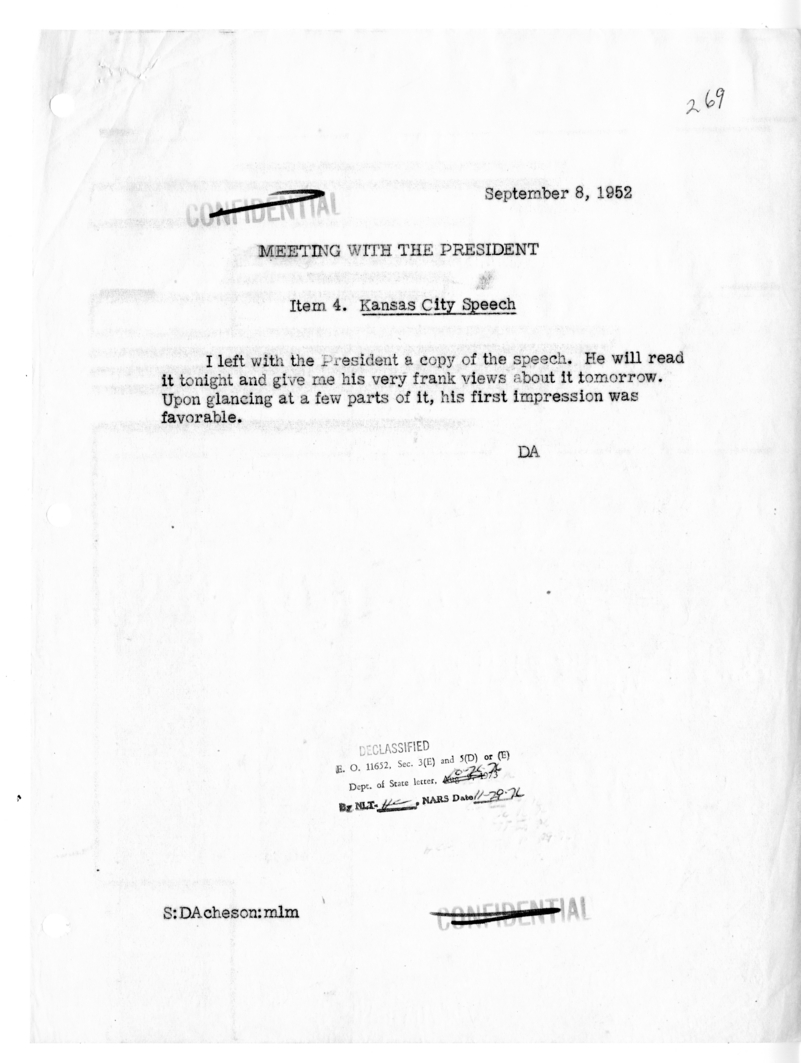 Memorandum of Conversation with President Harry S. Truman