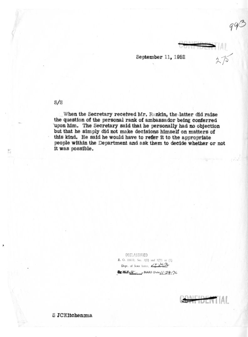 Memorandum of Conversation with Mr. Rankin