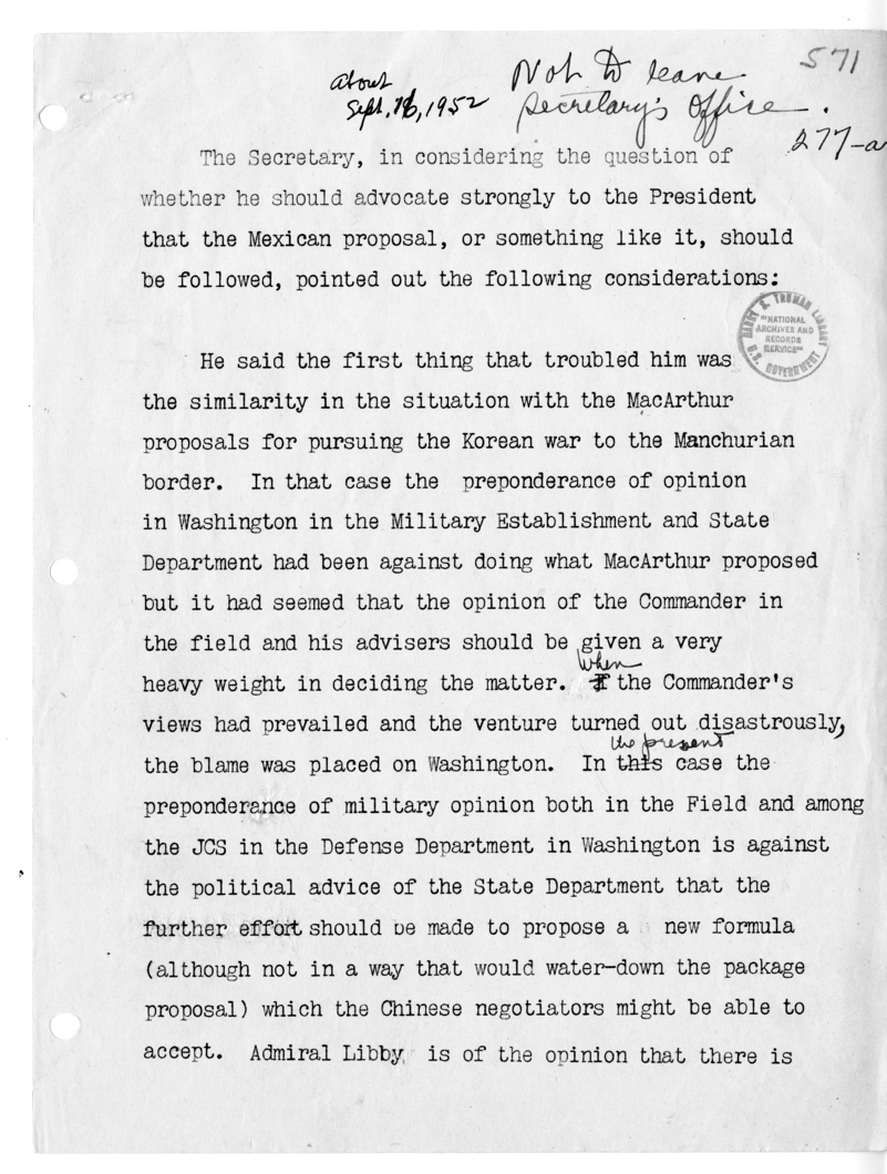 Memorandum from Secretary of State Dean Acheson