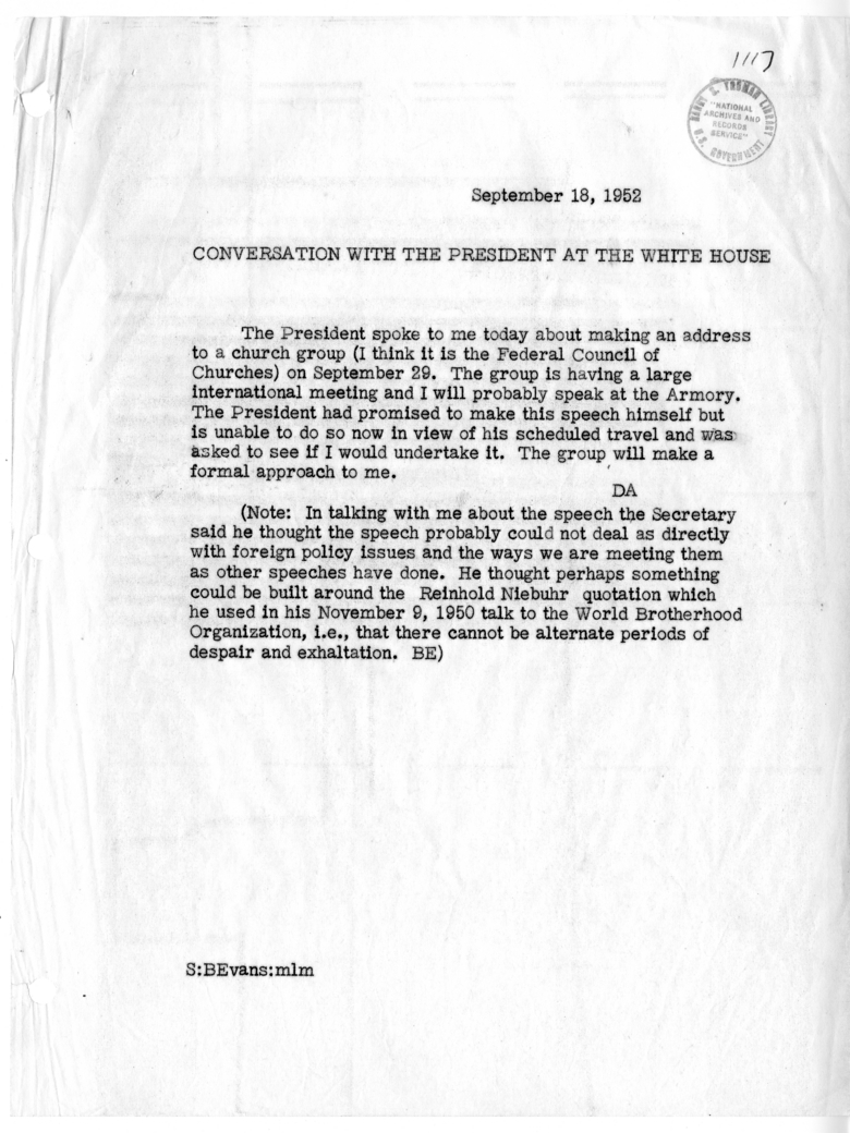 Memorandum of Conversation with President Harry S. Truman