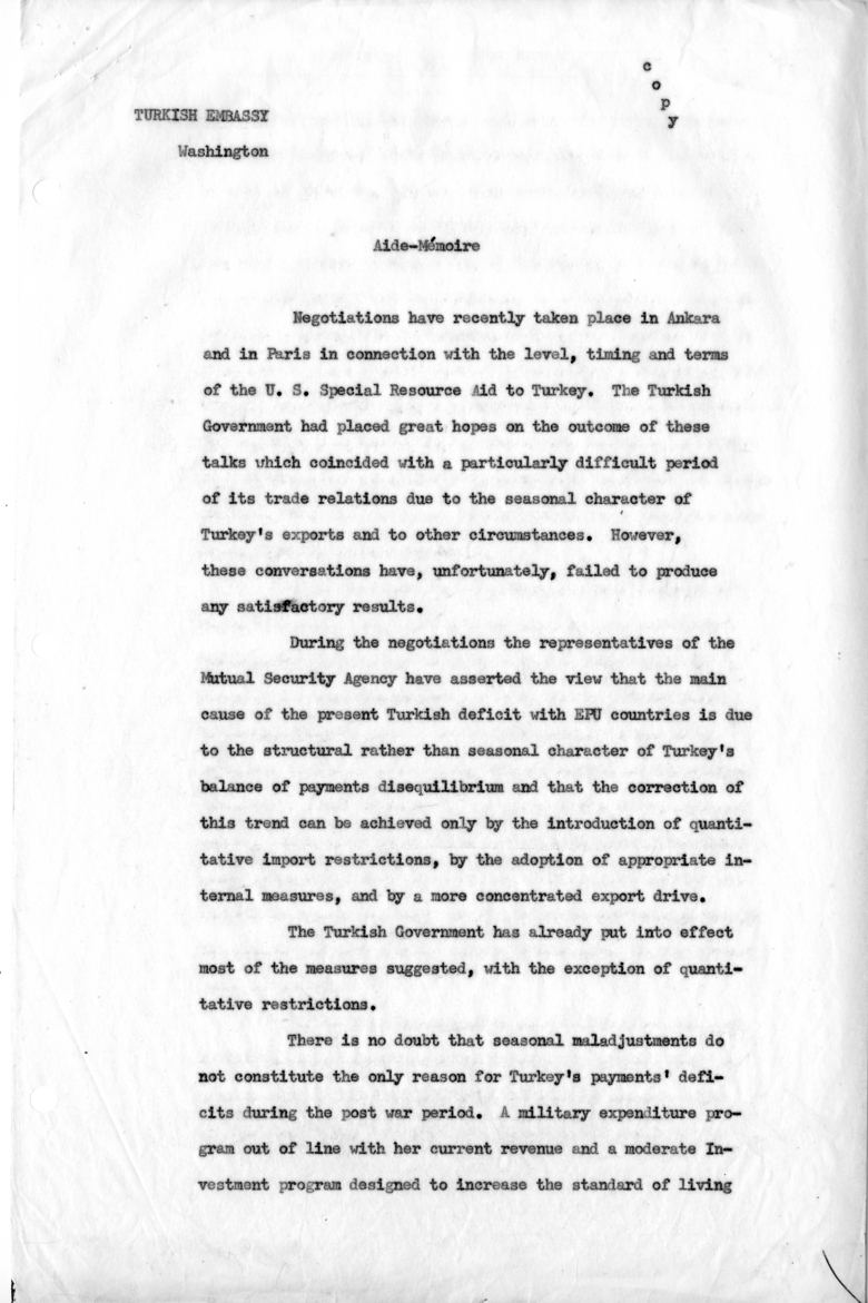 Memorandum of Conversation with Ambassador Feridun Erkin of Turkey and William O. Baxter