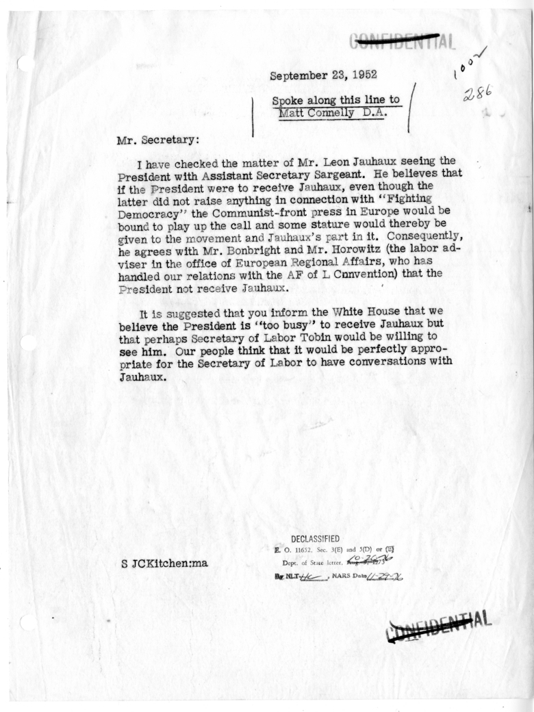 Memorandum from Jeffrey Kitchen to Dean Acheson