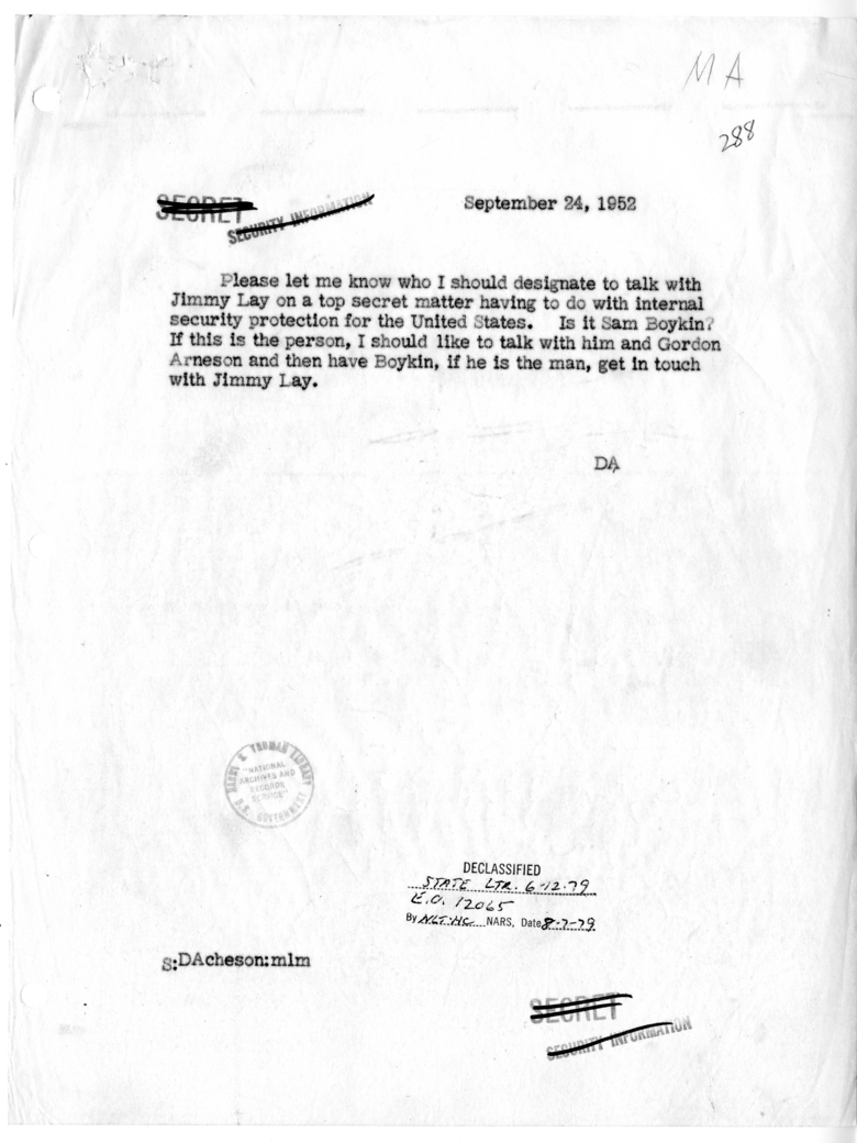 Memorandum from Secretary of State Dean Acheson