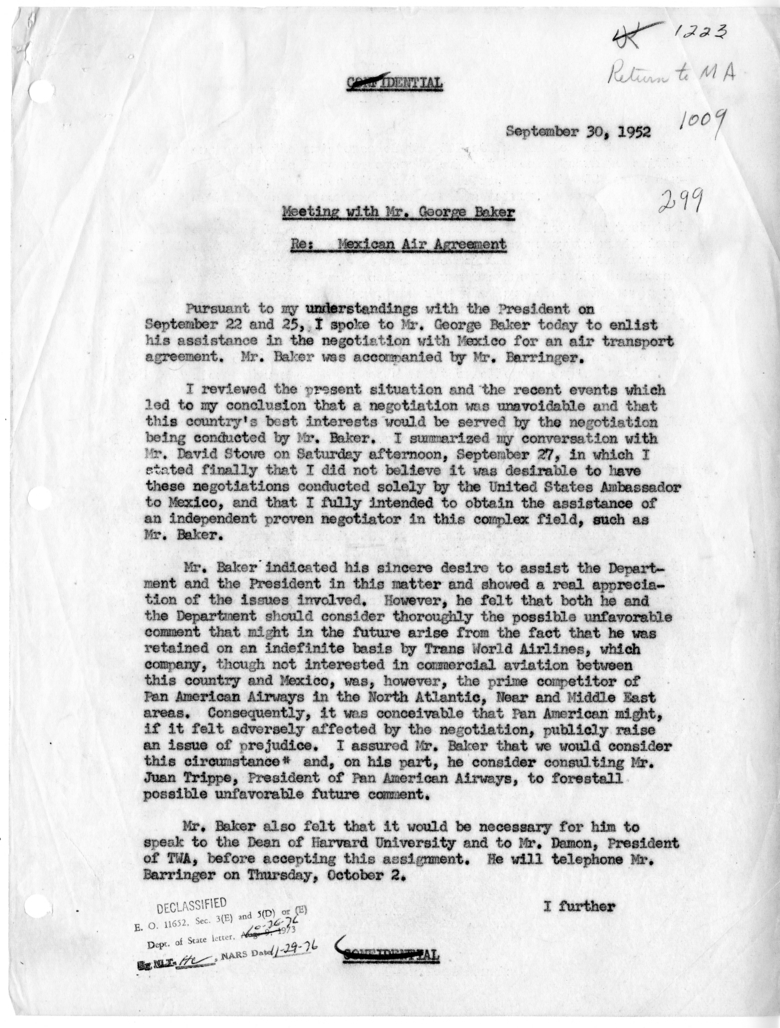 Memorandum of Conversation with Mr. George Baker