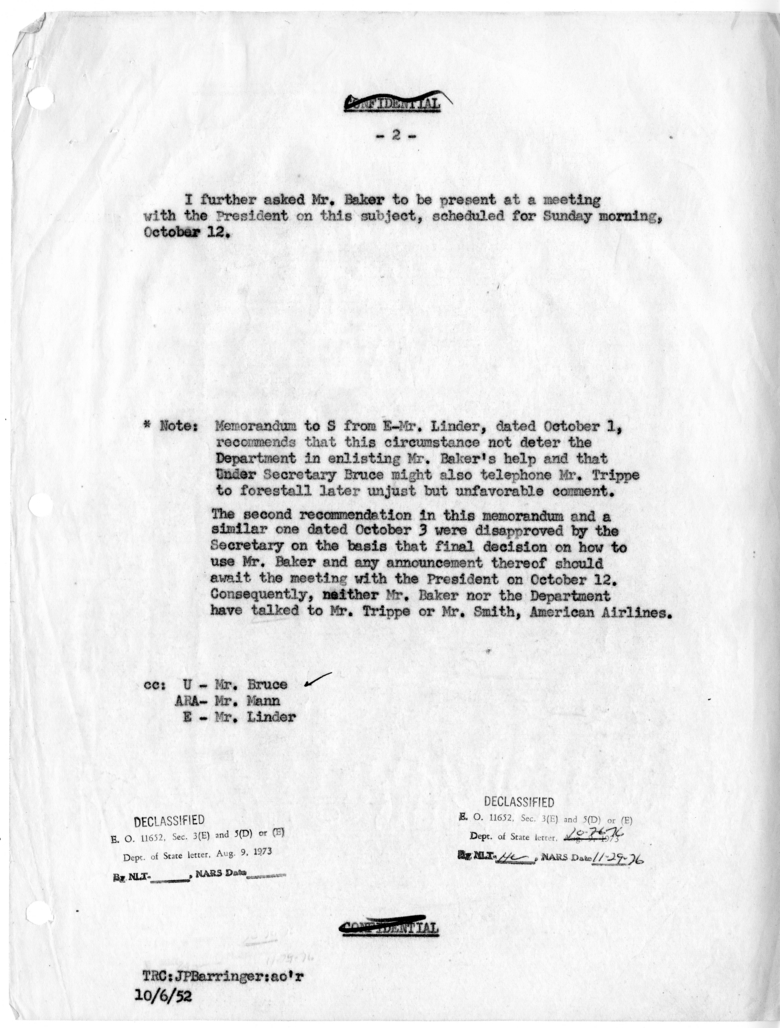 Memorandum of Conversation with Mr. George Baker