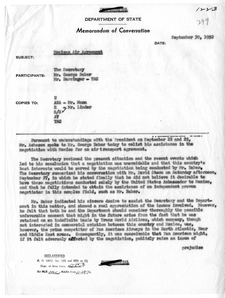Memorandum of Conversation with Mr. George Baker and J. Paul Barringer