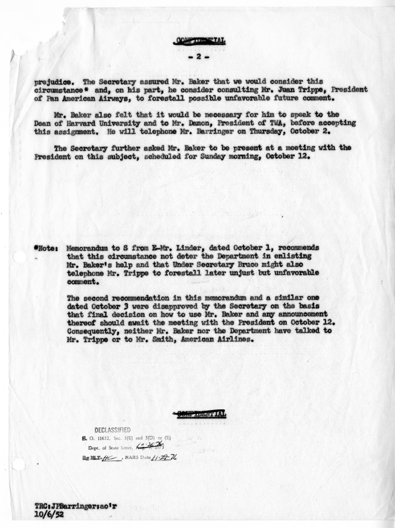 Memorandum of Conversation with Mr. George Baker and J. Paul Barringer