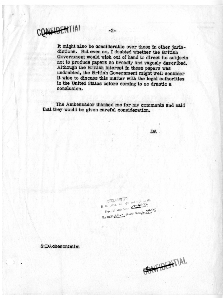 Memorandum of Conversation with Ambassador Sir Oliver Franks of Great Britain and Assistant Secretary Henry Byroade