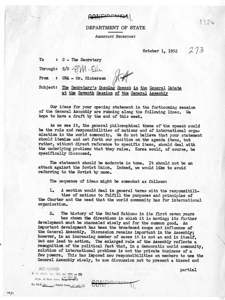 Memorandum from John D. Hickerson to Secretary of State Dean Acheson