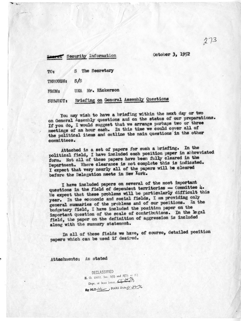 Memoranudm from John D. Hickerson to Secretary of State Dean Acheson