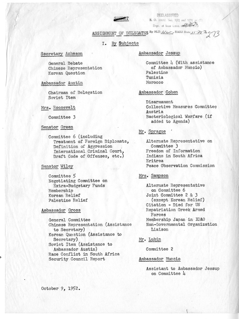 Memoranudm from John D. Hickerson to Secretary of State Dean Acheson