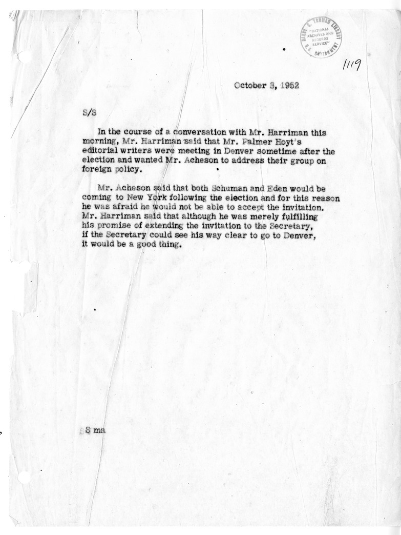 Memorandum of Conversation with Averell Harriman