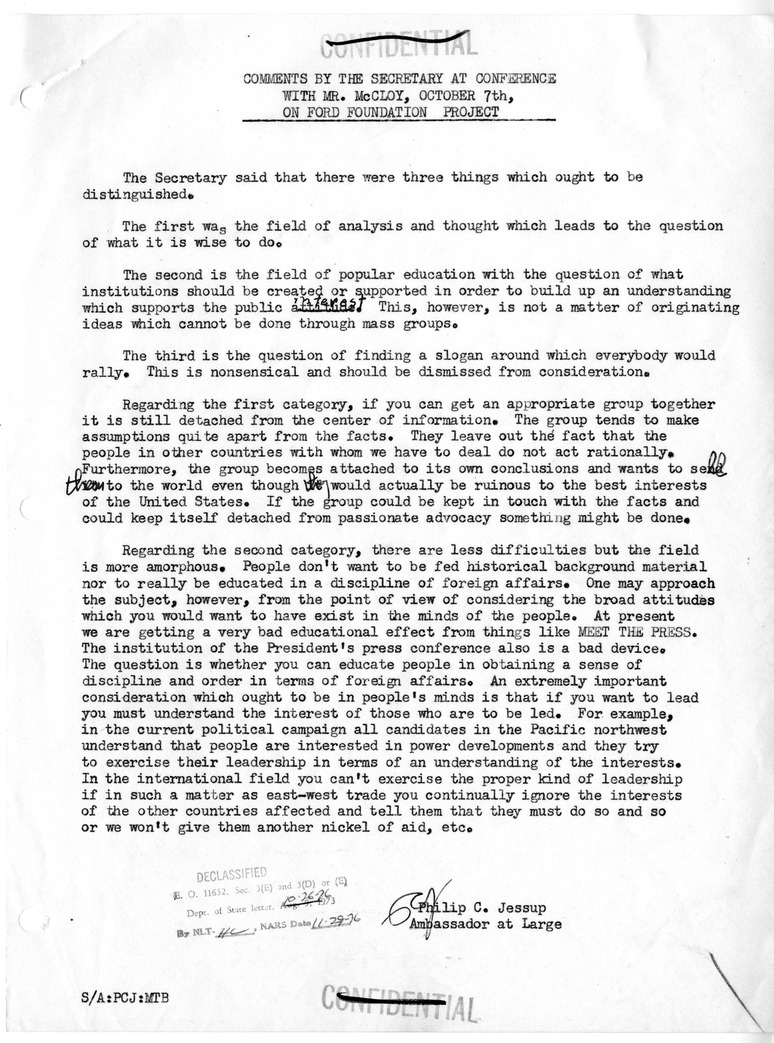 Memorandum from Philip Jessup to Jeffrey Kitchen, with Attachment