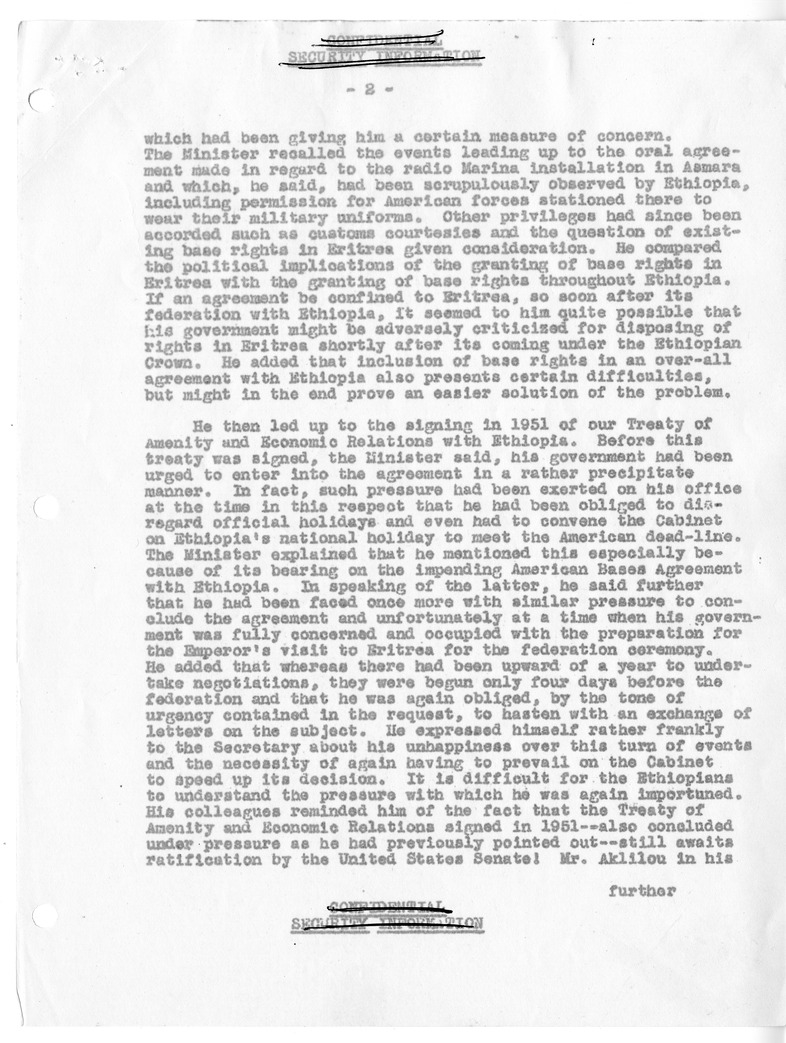 Memorandum of Conversation with Foreign Minister Ato Abete-Wold Aklilou of Ethiopia, John Spencer, and Edwin Plitt
