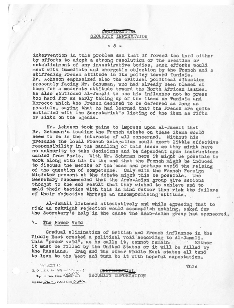 Memorandum of Conversation with Minister of Foreign Affairs Mohamad Fadil Jamali of Iraq and Edwin A. Plitt