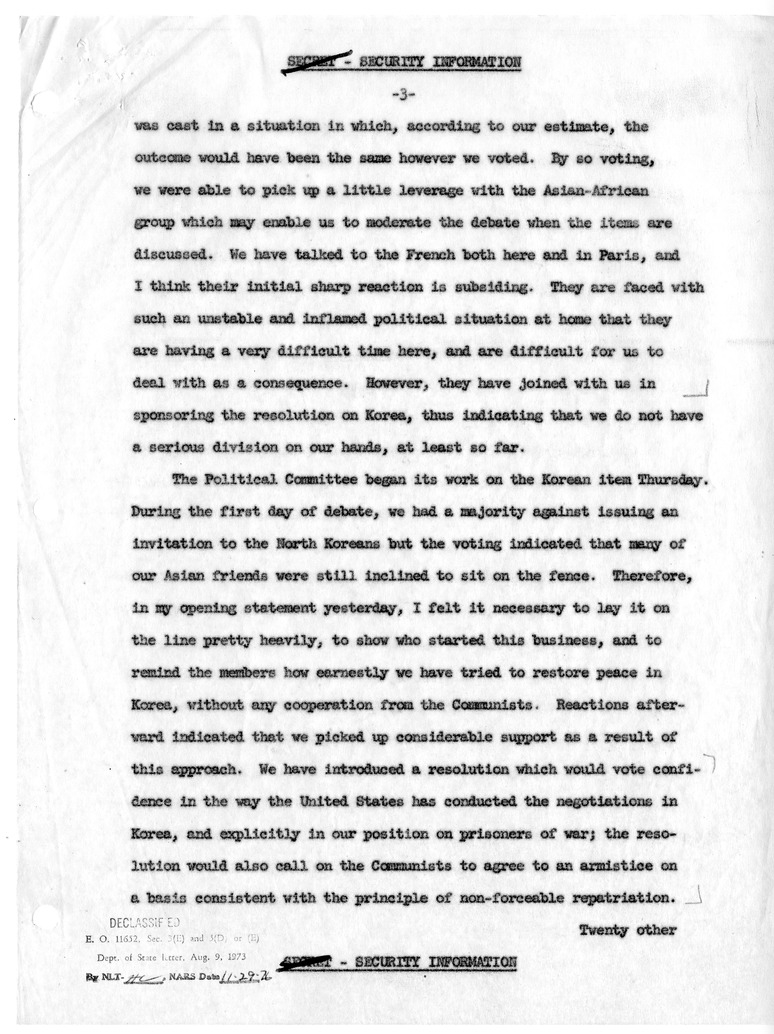 Letter from Secretary of State Dean Acheson to President Harry S. Truman