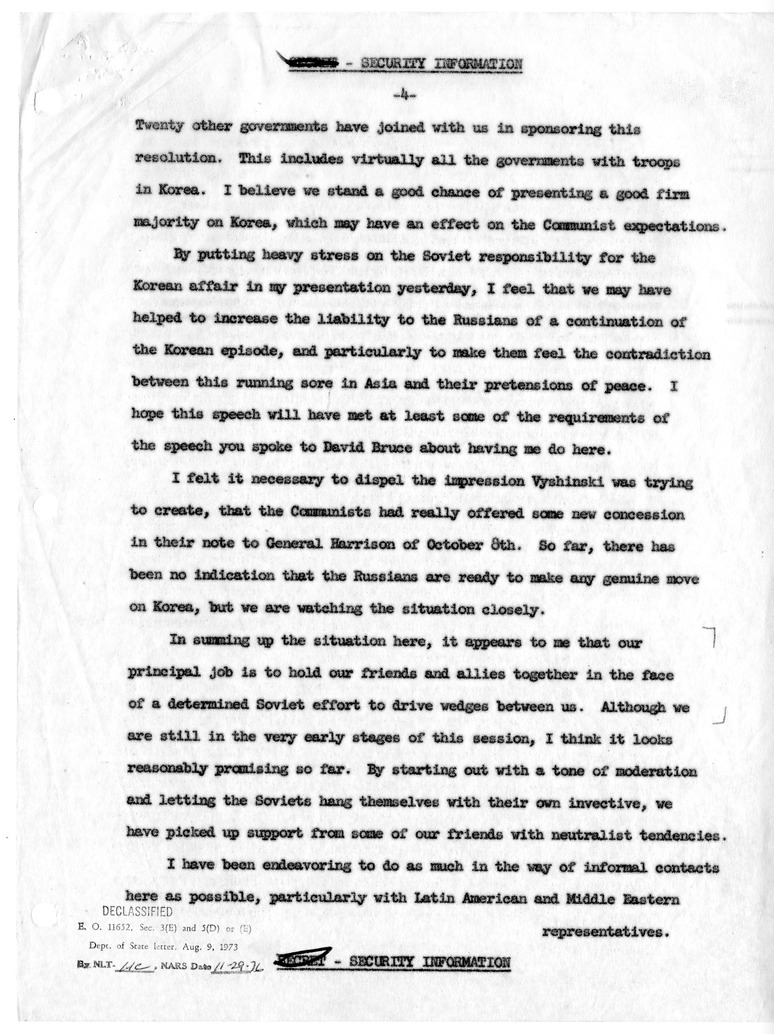 Letter from Secretary of State Dean Acheson to President Harry S. Truman
