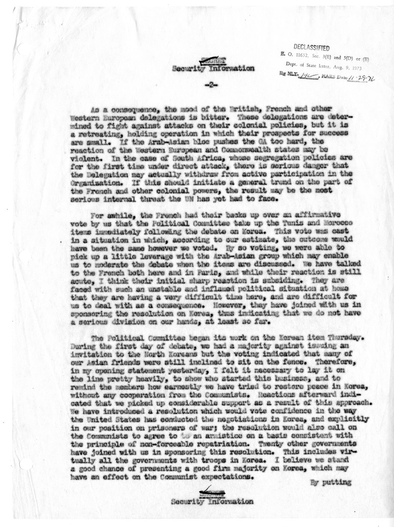Letter from Secretary of State Dean Acheson to President Harry S. Truman