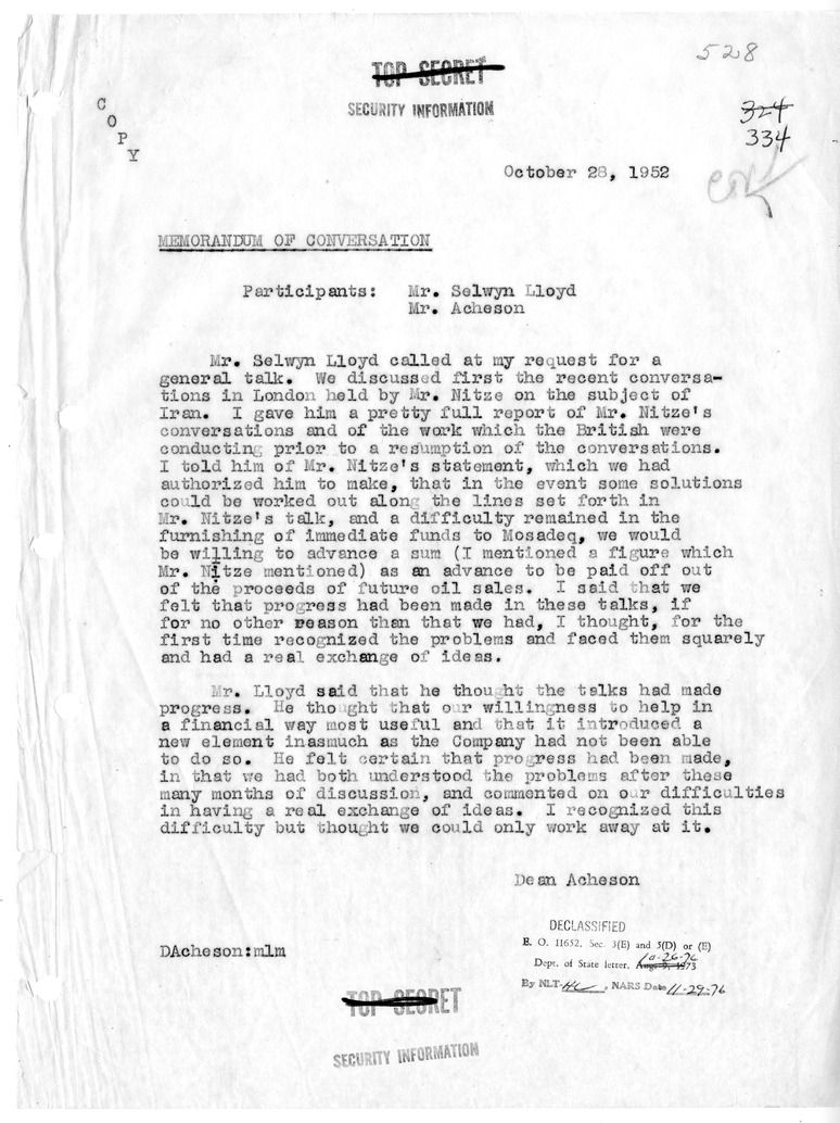 Memorandum of Conversation with Selwyn Lloyd