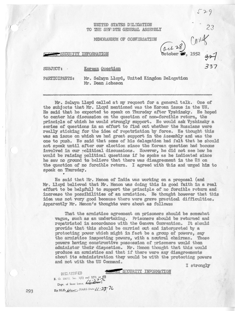 Memorandum of Conversation with Selwyn Lloyd