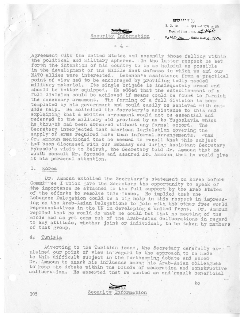 Memorandum of Conversation with Principal Representative Dr. Fouad Ammoun of the Delegation of Lebanon and Edwin A. Plitt
