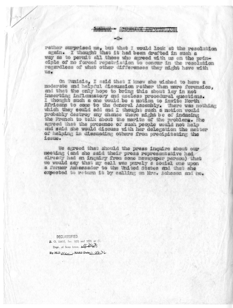Memorandum of Conversation Madame Vijaya Lakshmi Pandit of India