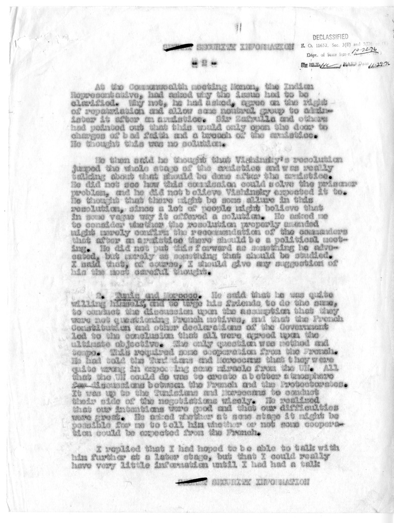 Memorandum of Conversation with Ambassador  Sir Zafrulla Khan of Pakistan